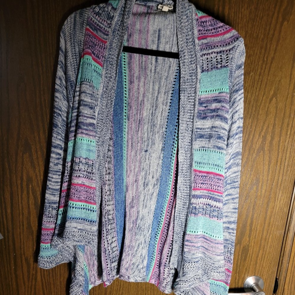 Draped EYESHADOW Cardigan Mint Blue Lavender Stripes